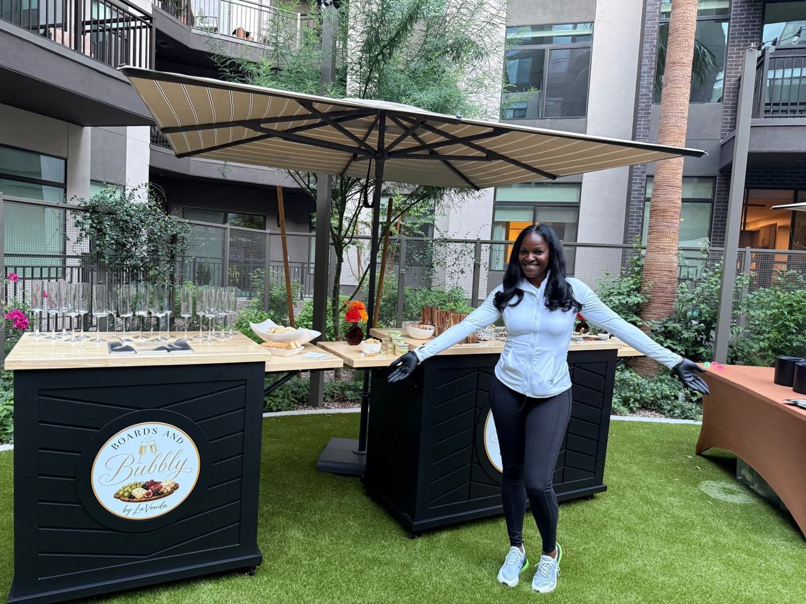 LaVonda at the Boards and Bubbly cart